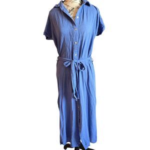 Blue Island periwinkle blue belted pockets resort  casual slit midi dress XS
